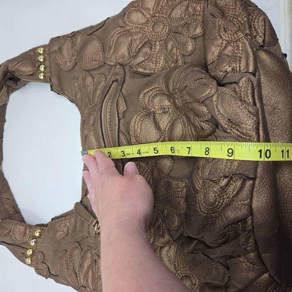 BIG BUDDHA Hibiscus Canvas Shoulder Tote Bag Bronze Tan Neutral Floral Y2K Boho - Picture 15 of 16
